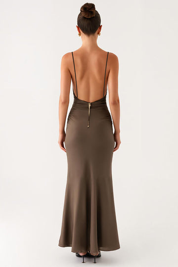 Robe formelle à bretelles spaghetti grises sirène